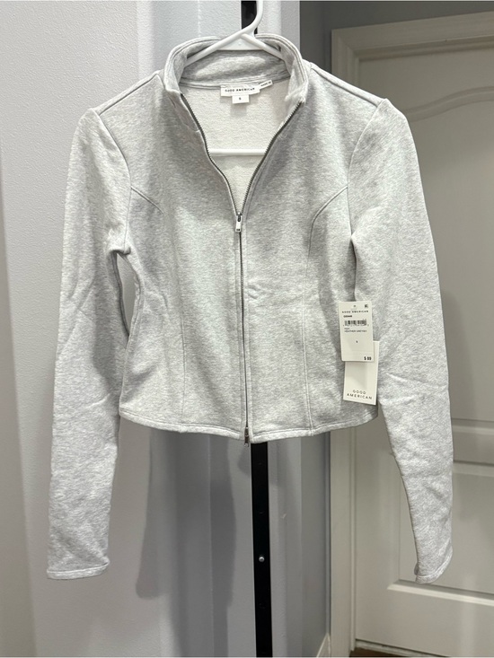 Good American Jackets & Blazers - Good American Heather Grey Tracksuit Zip Up Mock Neck Fitted Jacket Size Small
